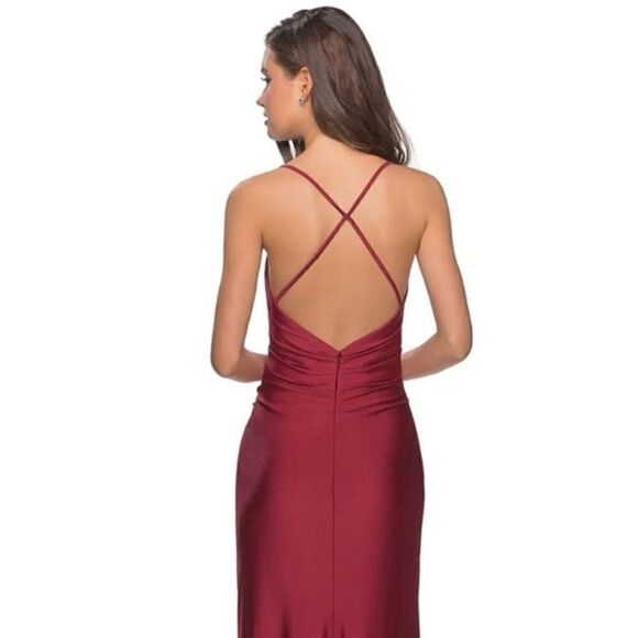 La Femme Women’s Size 2 Burgundy Ruched Party Cocktail Mail Dress Gown Stretch - Picture 10 of 10